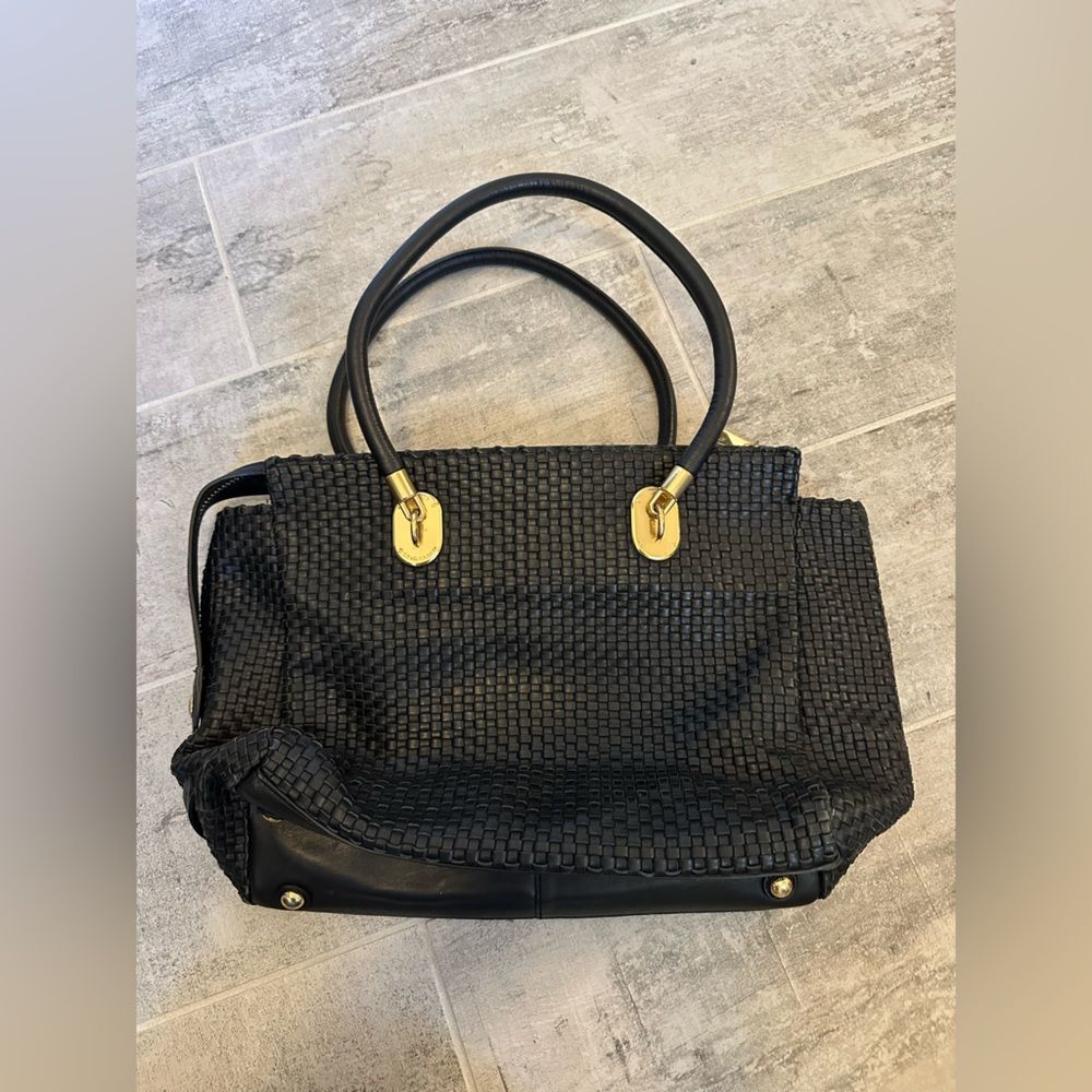 Cole Haan Genevieve Woven Black Leather Bag